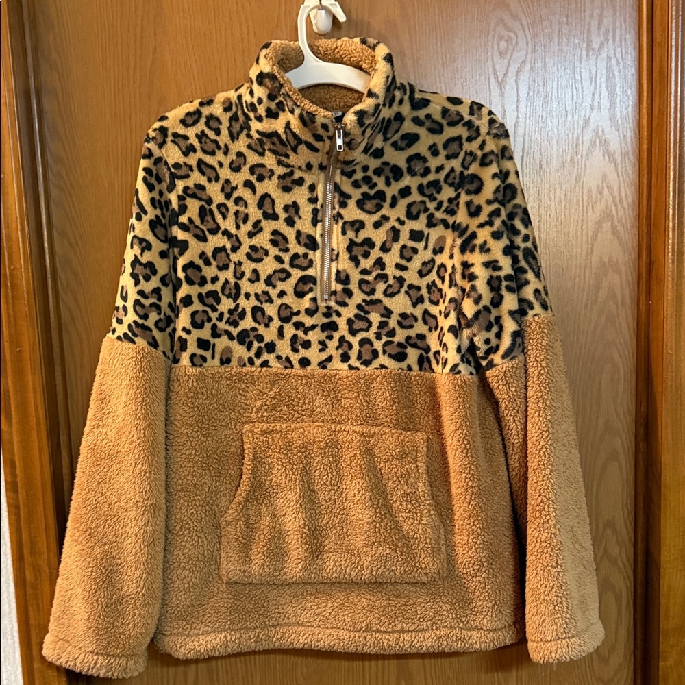 Source Unknown Leopard Print Fleece Jacket - Tan and Black